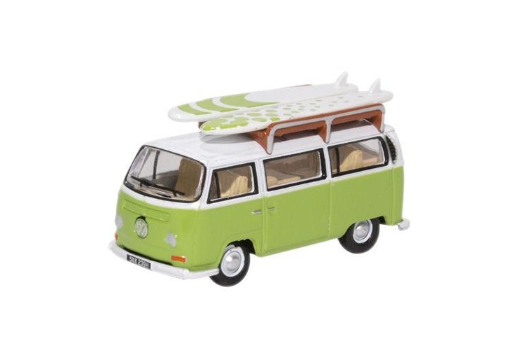 oxford-diecast-76vw028-vw-bay-window-bus-surfboards-lime-green-white