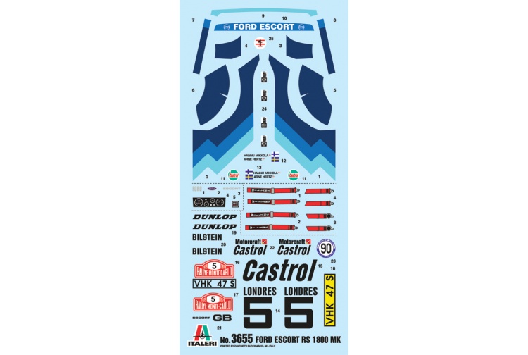 Italeri 3655 Ford Escort RS1800 Mk.II Decals