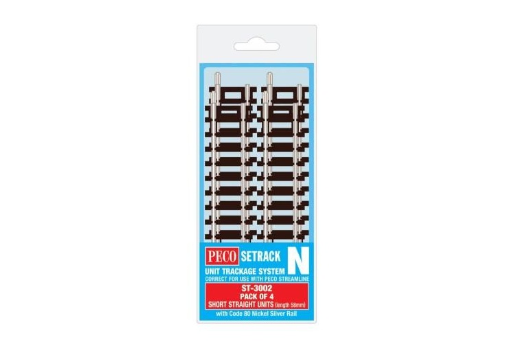 Peco ST-3002 N Gauge Short Straight (Pack of 4)
