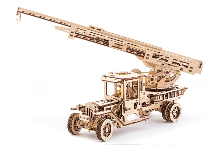 Ugears UG70022 Model Fire Ladder Truck Front Left