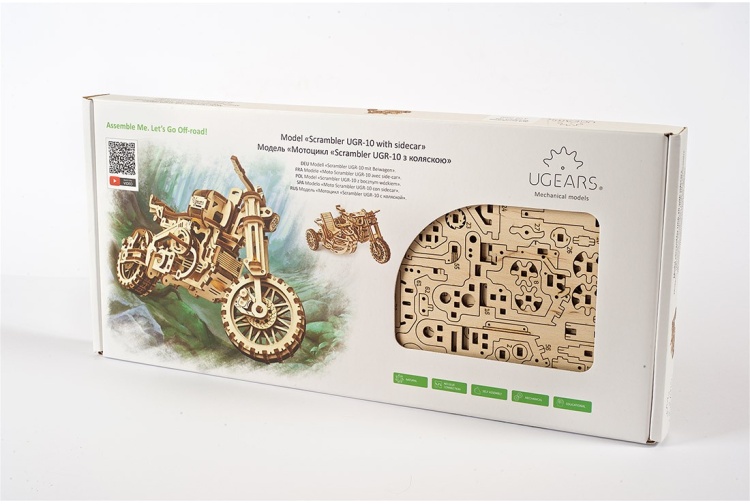 Ugears UG70137 Model Scrambler UGR-10 Motorbike With Sidecar Package Front